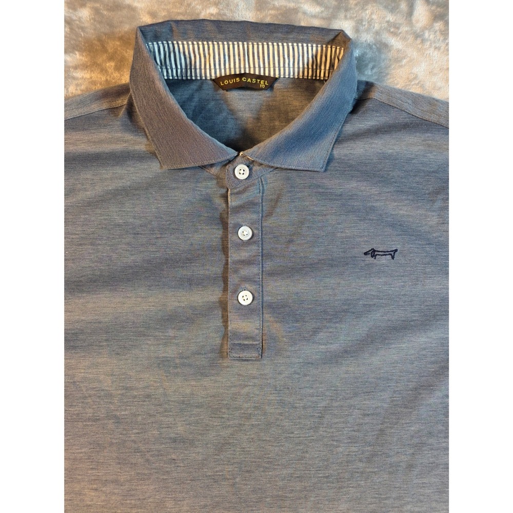 Louis Castel Polo Shirt Mens 110 US XL Heathered Grayish Blue‎ Dachshund Logo